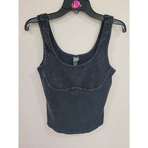 Wild Fable Womens Ribbed Mineral Wash Seamed Bust Cropped Tank Top Black M #3